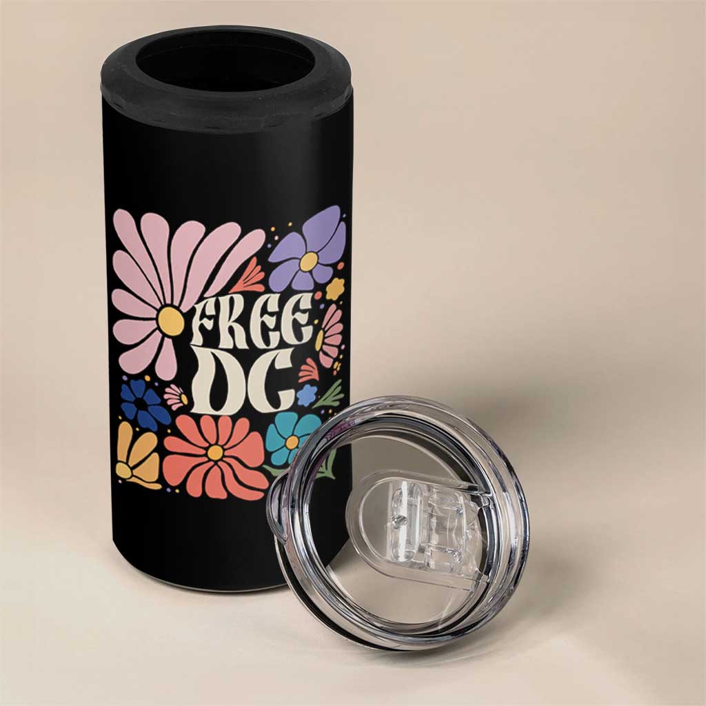 Free DC Subtle Groovy Floral 4 in 1 Can Cooler Tumbler Washington D.C. Rights Retro Hippie Style - Wonder Print Shop