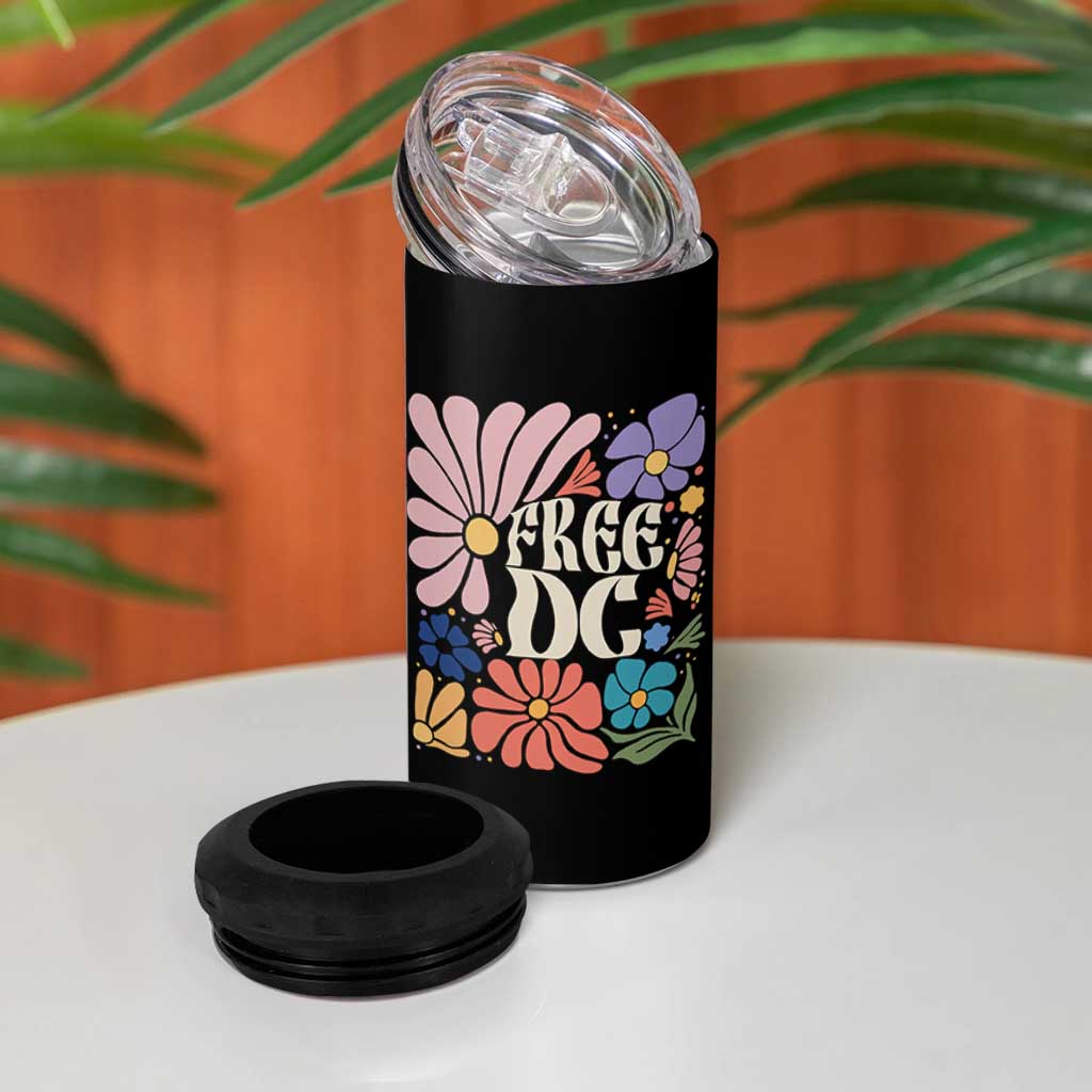 Free DC Subtle Groovy Floral 4 in 1 Can Cooler Tumbler Washington D.C. Rights Retro Hippie Style - Wonder Print Shop