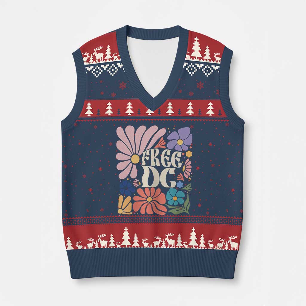 Free DC Subtle Groovy Floral V-Neck Knit Sweater Vest Washington D.C. Rights Retro Hippie Style - Wonder Print Shop