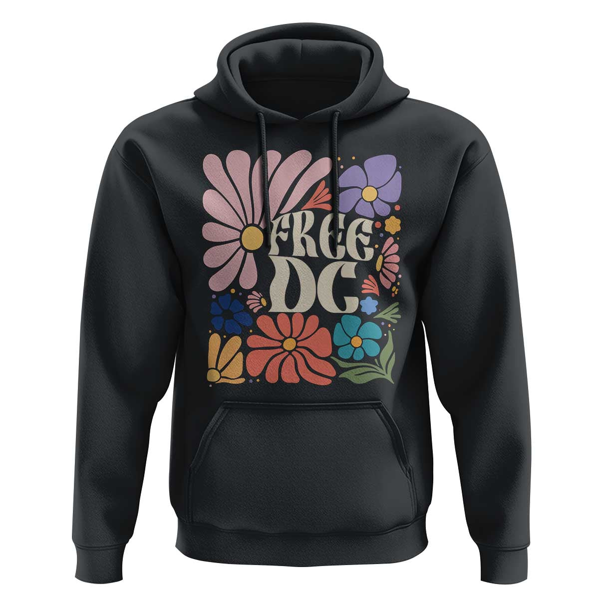 Free DC Subtle Groovy Floral Hoodie Washington D.C. Rights Retro Hippie Style - Wonder Print Shop