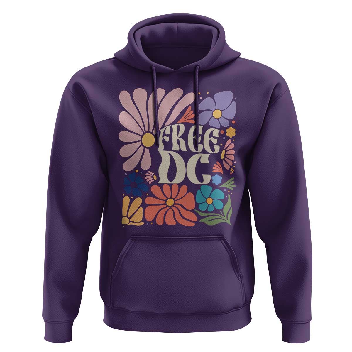 Free DC Subtle Groovy Floral Hoodie Washington D.C. Rights Retro Hippie Style - Wonder Print Shop