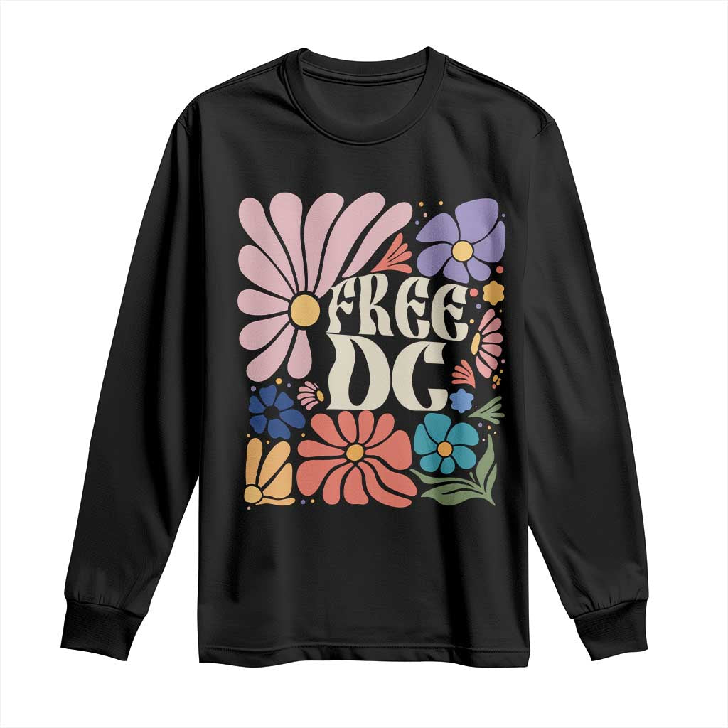 Free DC Subtle Groovy Floral Long Sleeve Shirt Washington D.C. Rights Retro Hippie Style - Wonder Print Shop