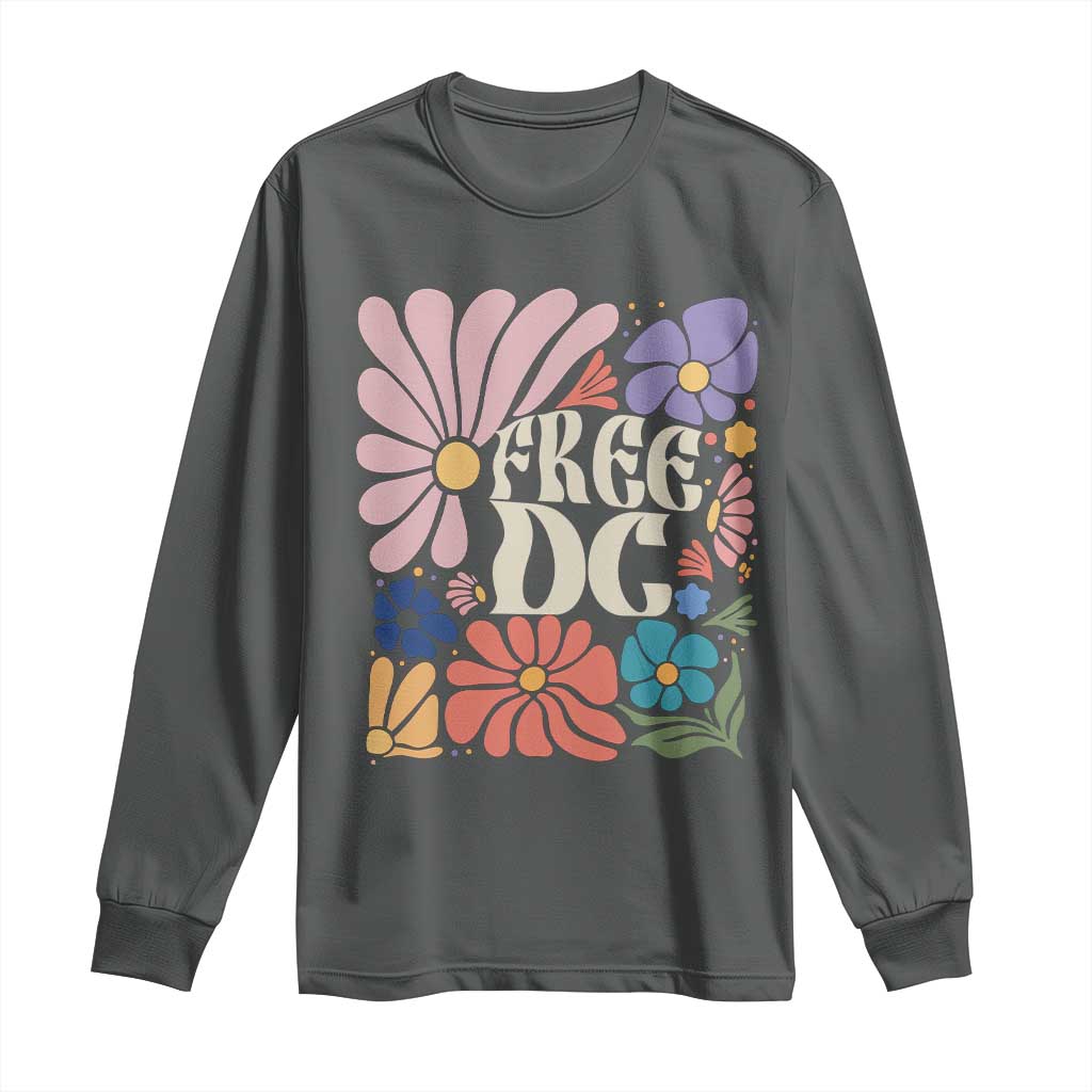 Free DC Subtle Groovy Floral Long Sleeve Shirt Washington D.C. Rights Retro Hippie Style - Wonder Print Shop
