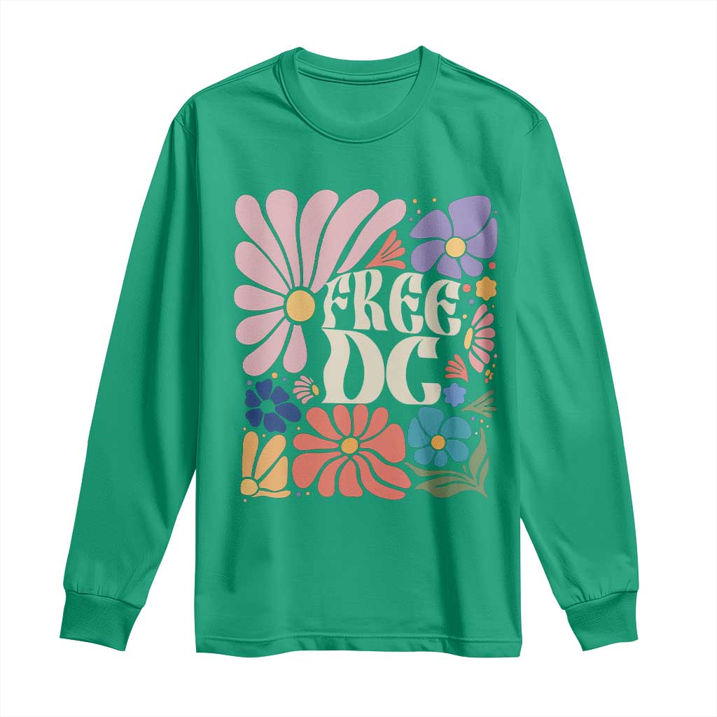 Free DC Subtle Groovy Floral Long Sleeve Shirt Washington D.C. Rights Retro Hippie Style - Wonder Print Shop