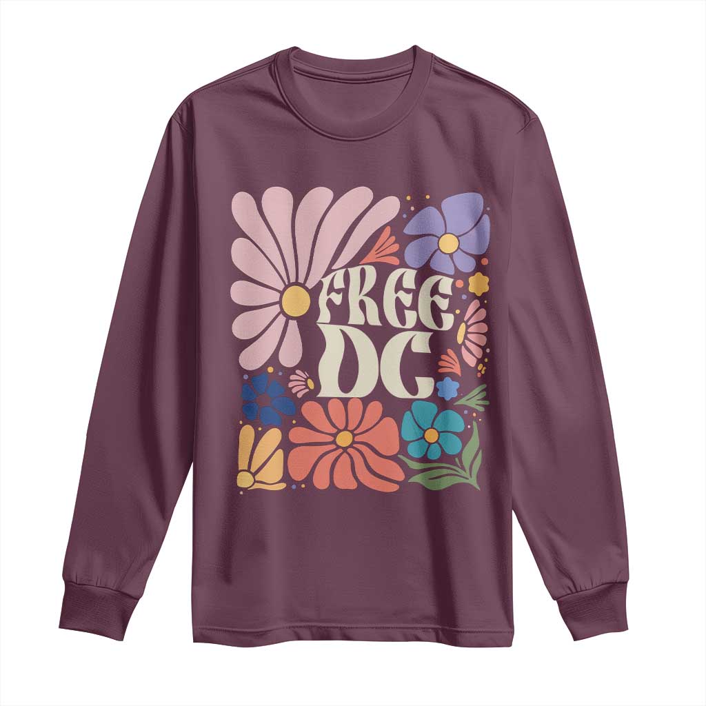 Free DC Subtle Groovy Floral Long Sleeve Shirt Washington D.C. Rights Retro Hippie Style - Wonder Print Shop