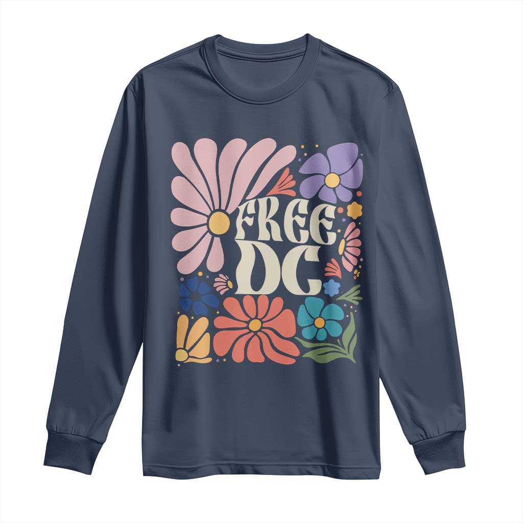 Free DC Subtle Groovy Floral Long Sleeve Shirt Washington D.C. Rights Retro Hippie Style - Wonder Print Shop