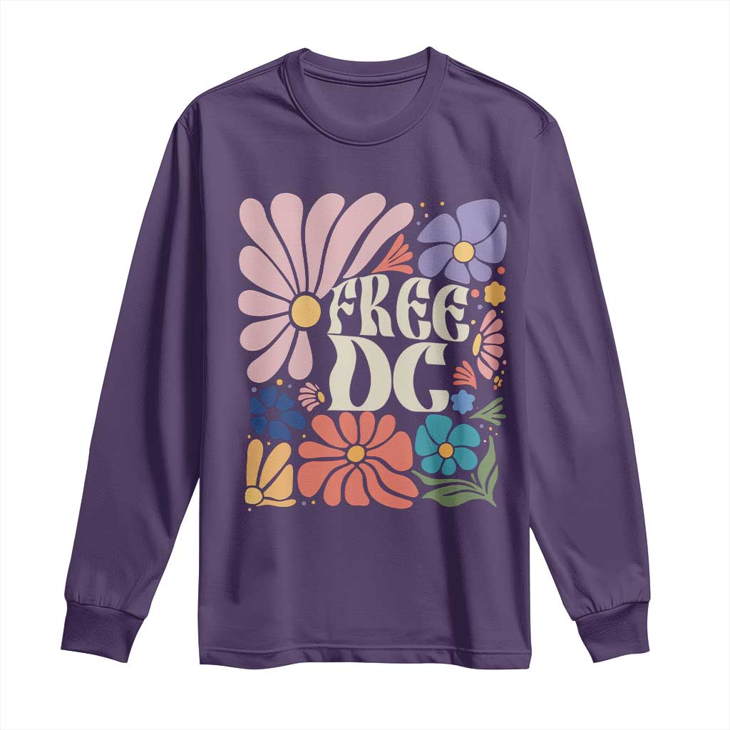 Free DC Subtle Groovy Floral Long Sleeve Shirt Washington D.C. Rights Retro Hippie Style - Wonder Print Shop