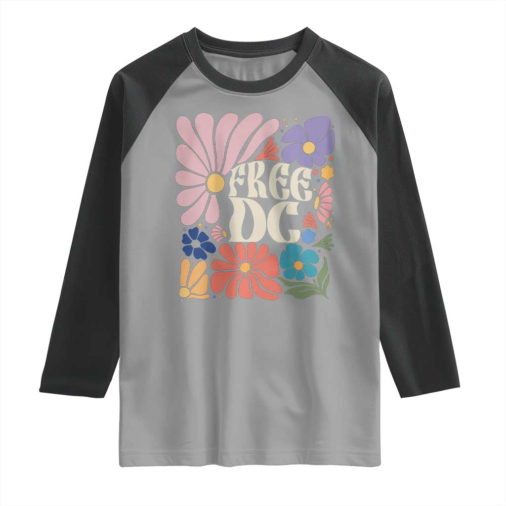 Free DC Subtle Groovy Floral Raglan Shirt Washington D.C. Rights Retro Hippie Style - Wonder Print Shop