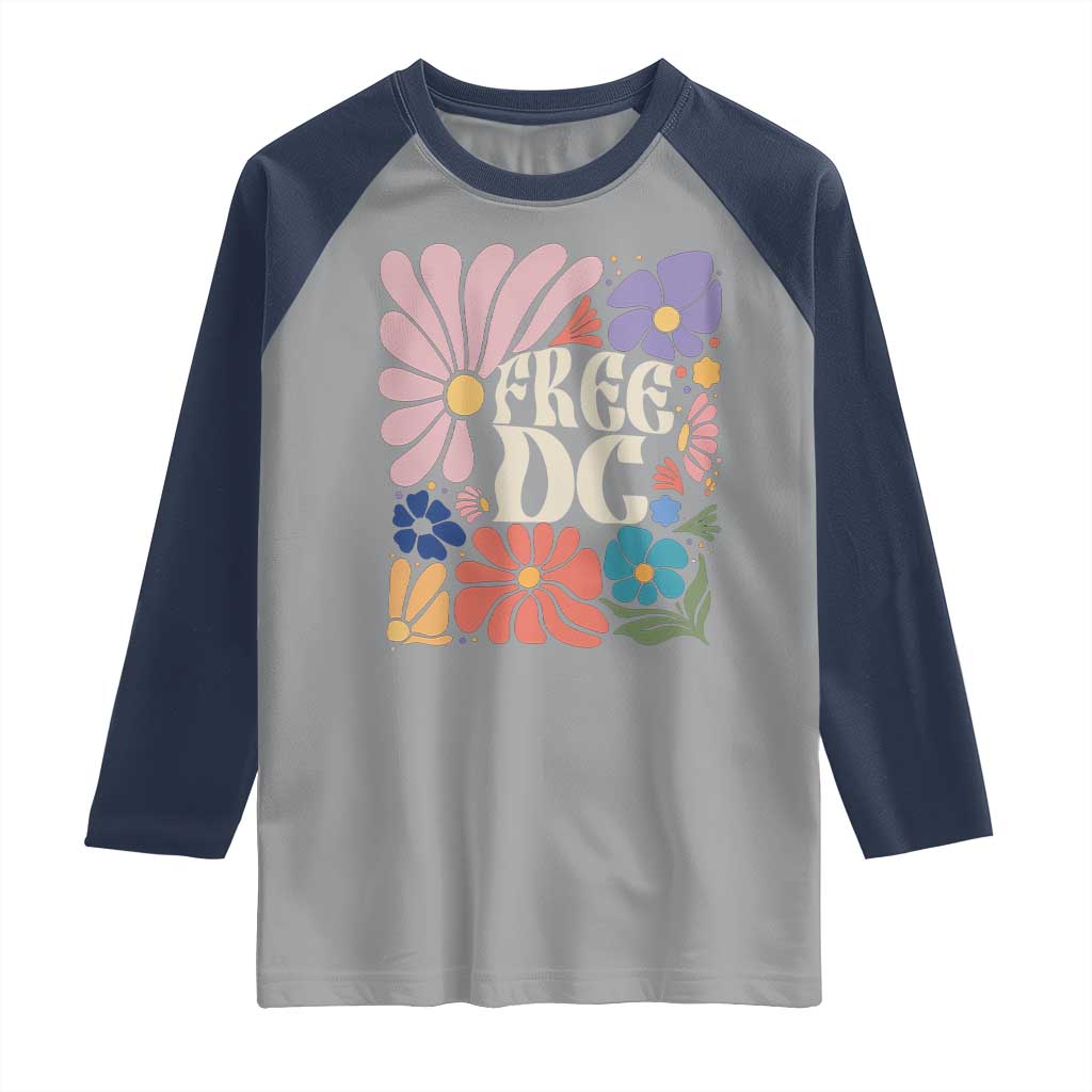Free DC Subtle Groovy Floral Raglan Shirt Washington D.C. Rights Retro Hippie Style - Wonder Print Shop