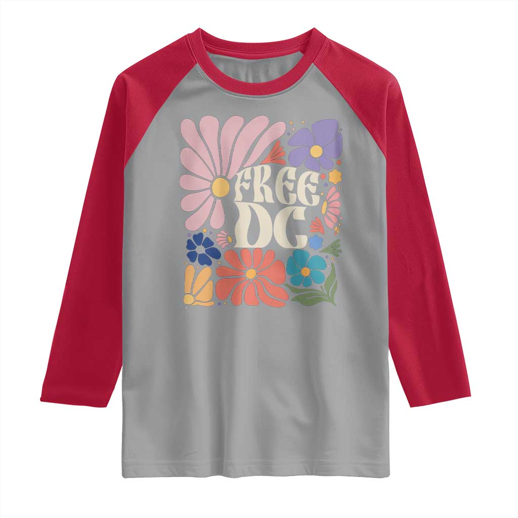 Free DC Subtle Groovy Floral Raglan Shirt Washington D.C. Rights Retro Hippie Style - Wonder Print Shop