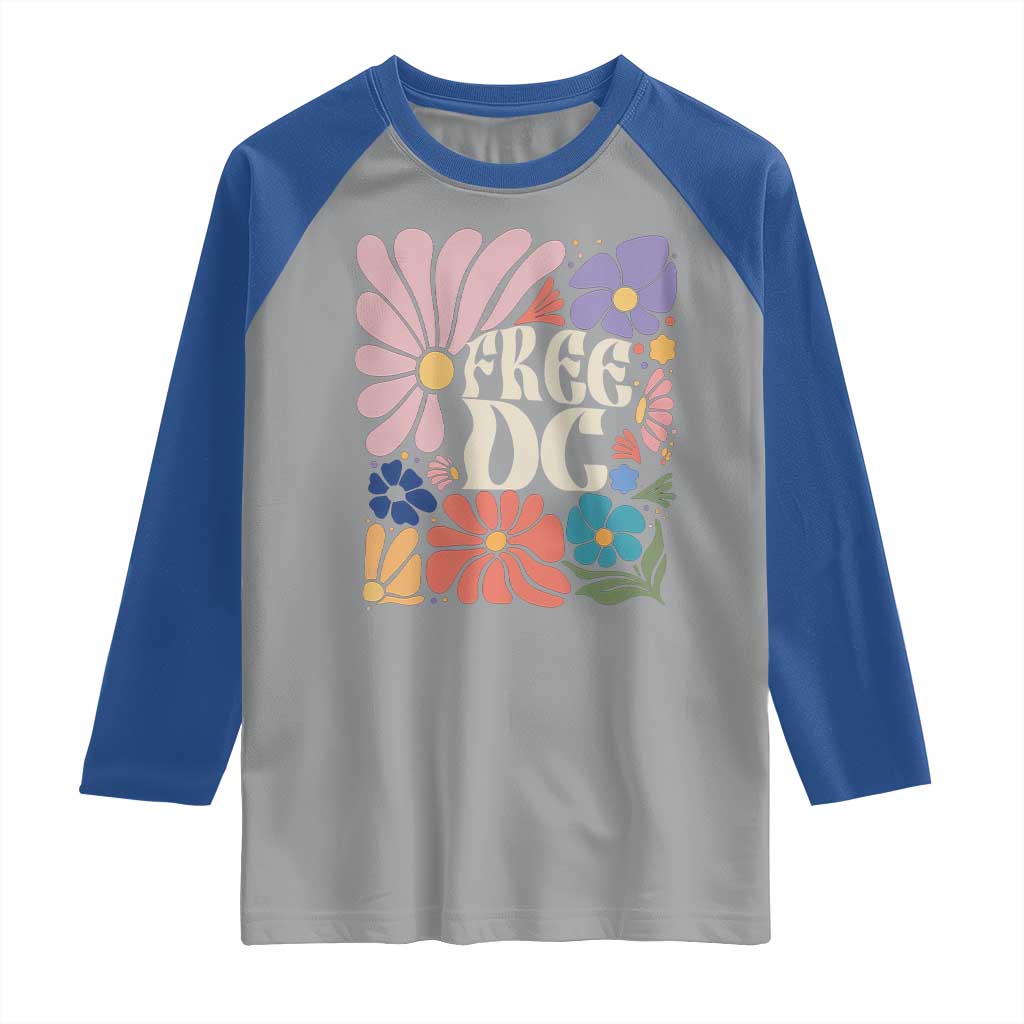 Free DC Subtle Groovy Floral Raglan Shirt Washington D.C. Rights Retro Hippie Style - Wonder Print Shop