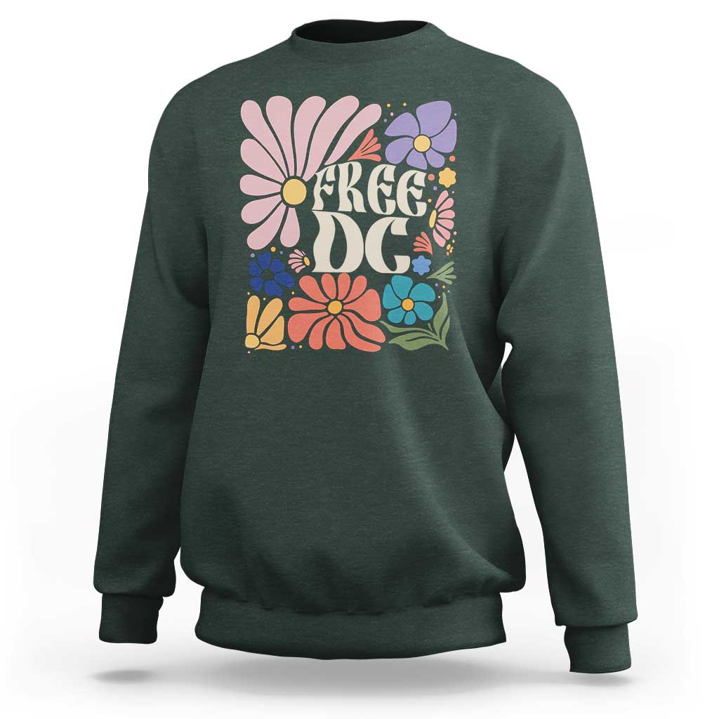 Free DC Subtle Groovy Floral Sweatshirt Washington D.C. Rights Retro Hippie Style - Wonder Print Shop