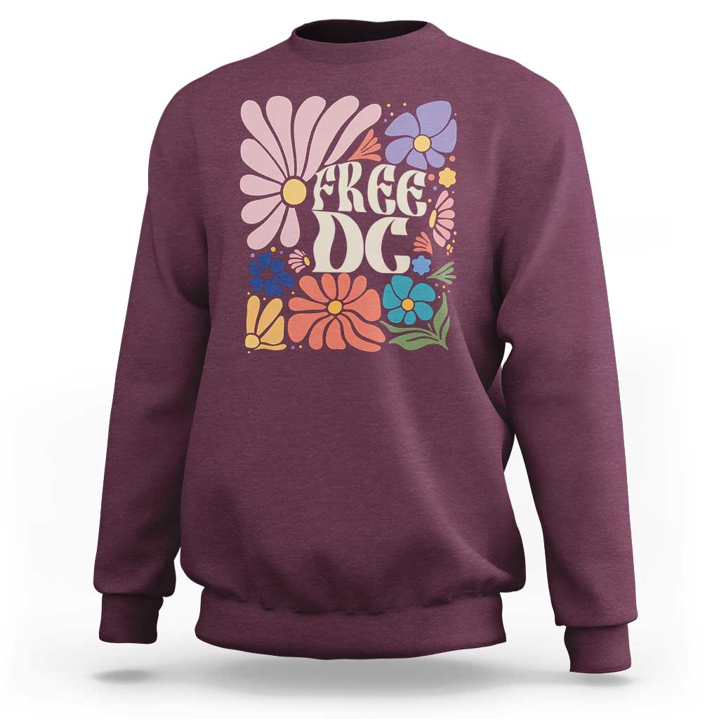 Free DC Subtle Groovy Floral Sweatshirt Washington D.C. Rights Retro Hippie Style - Wonder Print Shop