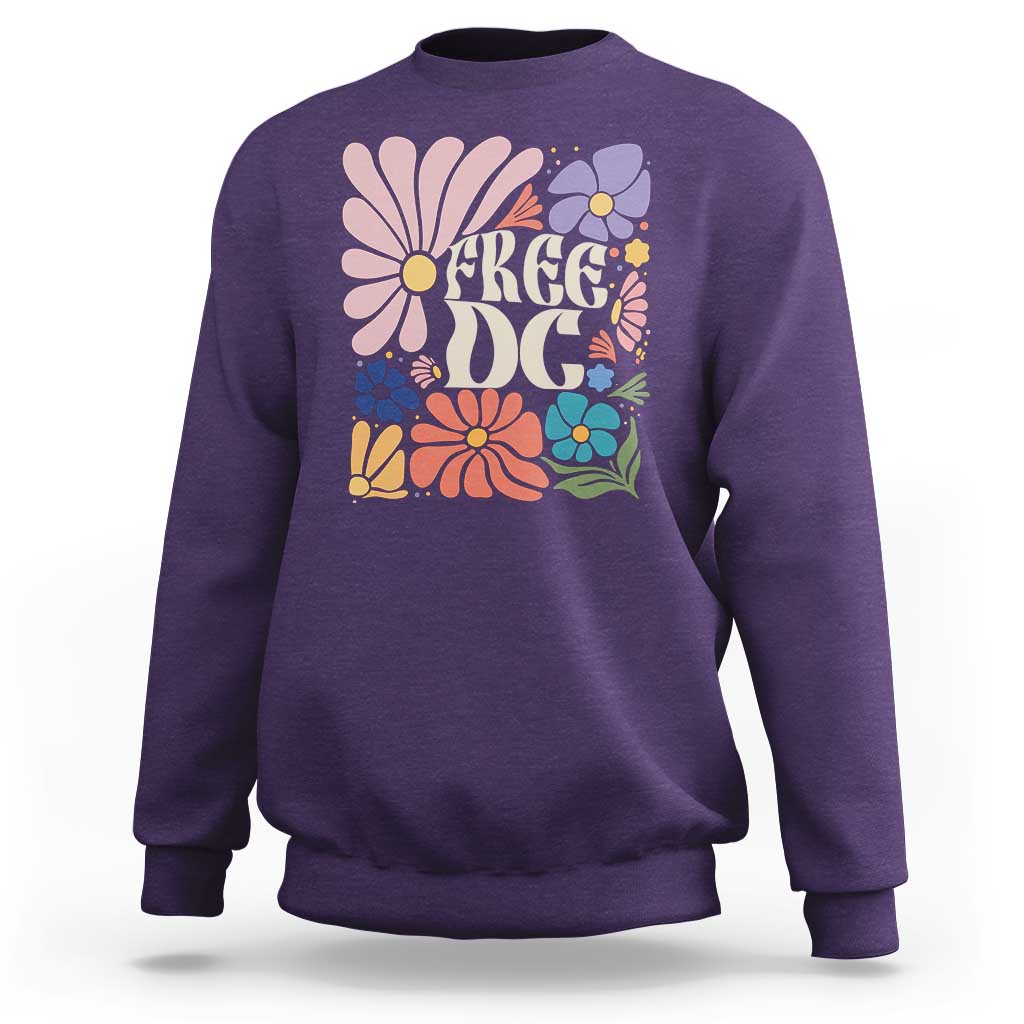 Free DC Subtle Groovy Floral Sweatshirt Washington D.C. Rights Retro Hippie Style - Wonder Print Shop