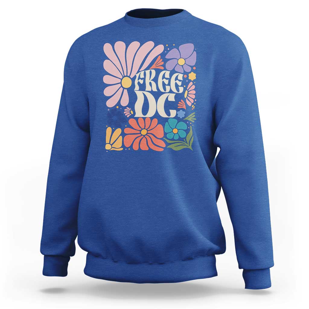 Free DC Subtle Groovy Floral Sweatshirt Washington D.C. Rights Retro Hippie Style - Wonder Print Shop