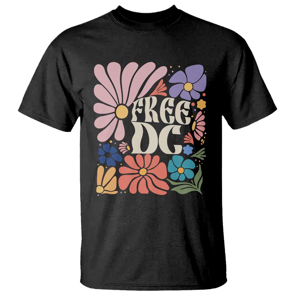 Free DC Subtle Groovy Floral T Shirt Washington D.C. Rights Retro Hippie Style - Wonder Print Shop