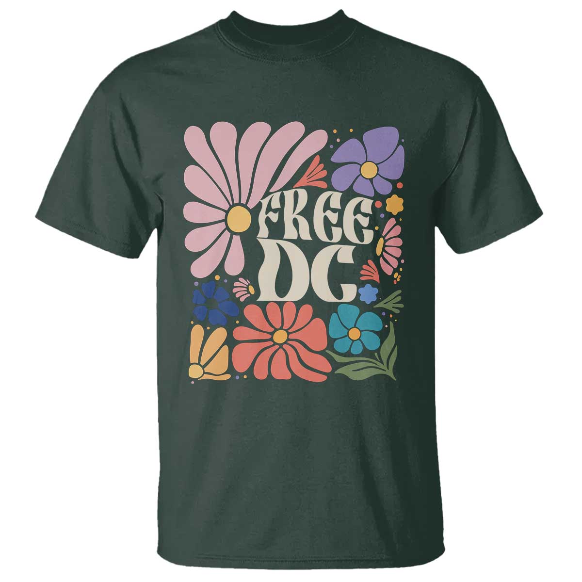Free DC Subtle Groovy Floral T Shirt Washington D.C. Rights Retro Hippie Style - Wonder Print Shop