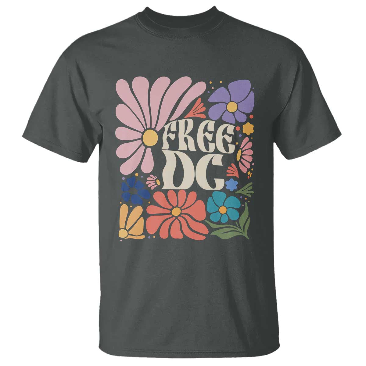 Free DC Subtle Groovy Floral T Shirt Washington D.C. Rights Retro Hippie Style - Wonder Print Shop