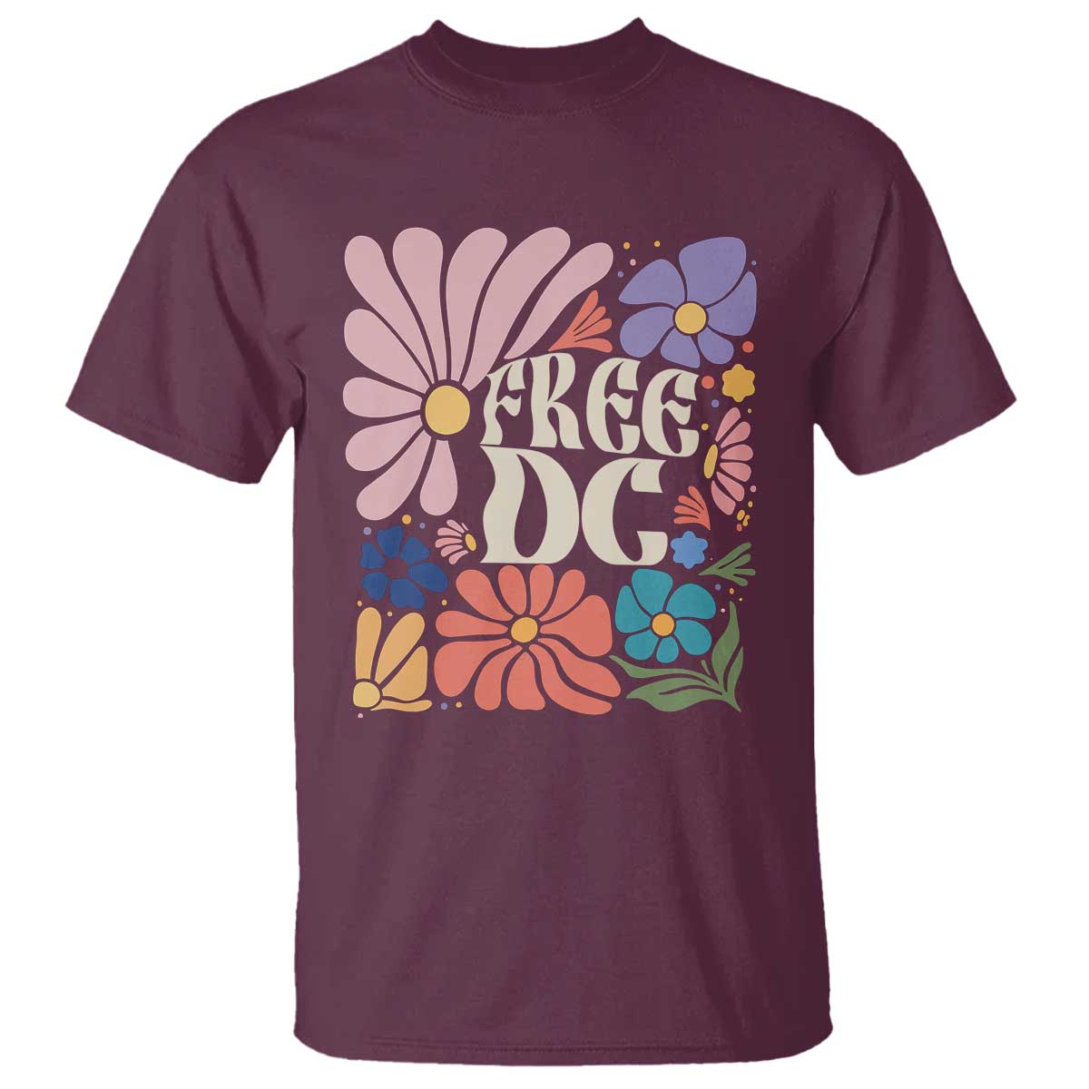 Free DC Subtle Groovy Floral T Shirt Washington D.C. Rights Retro Hippie Style - Wonder Print Shop