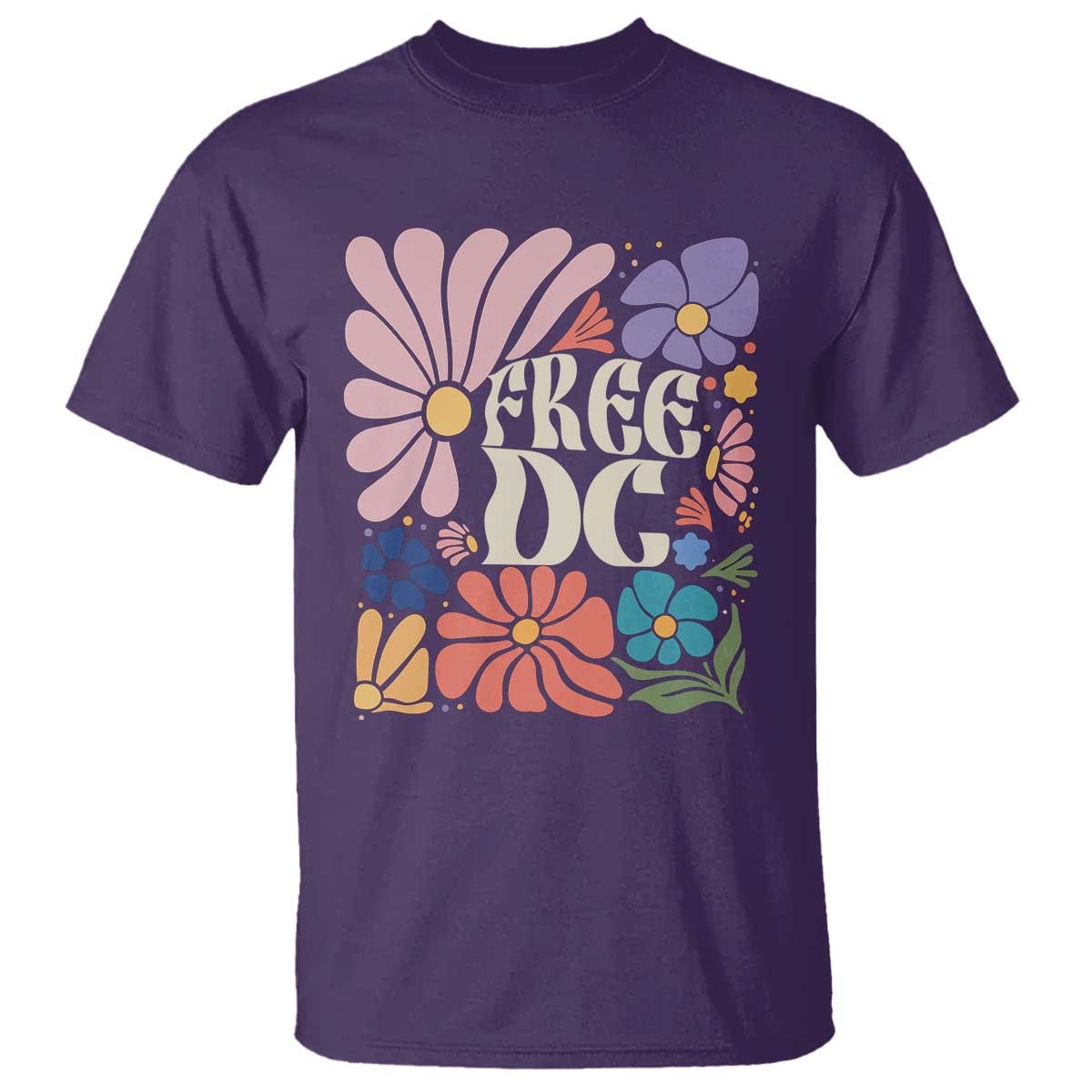 Free DC Subtle Groovy Floral T Shirt Washington D.C. Rights Retro Hippie Style - Wonder Print Shop