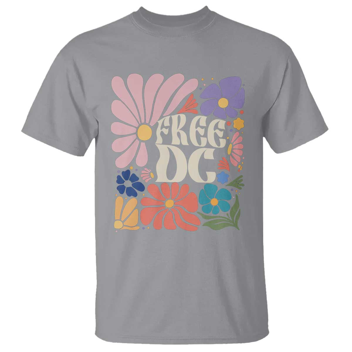 Free DC Subtle Groovy Floral T Shirt Washington D.C. Rights Retro Hippie Style - Wonder Print Shop