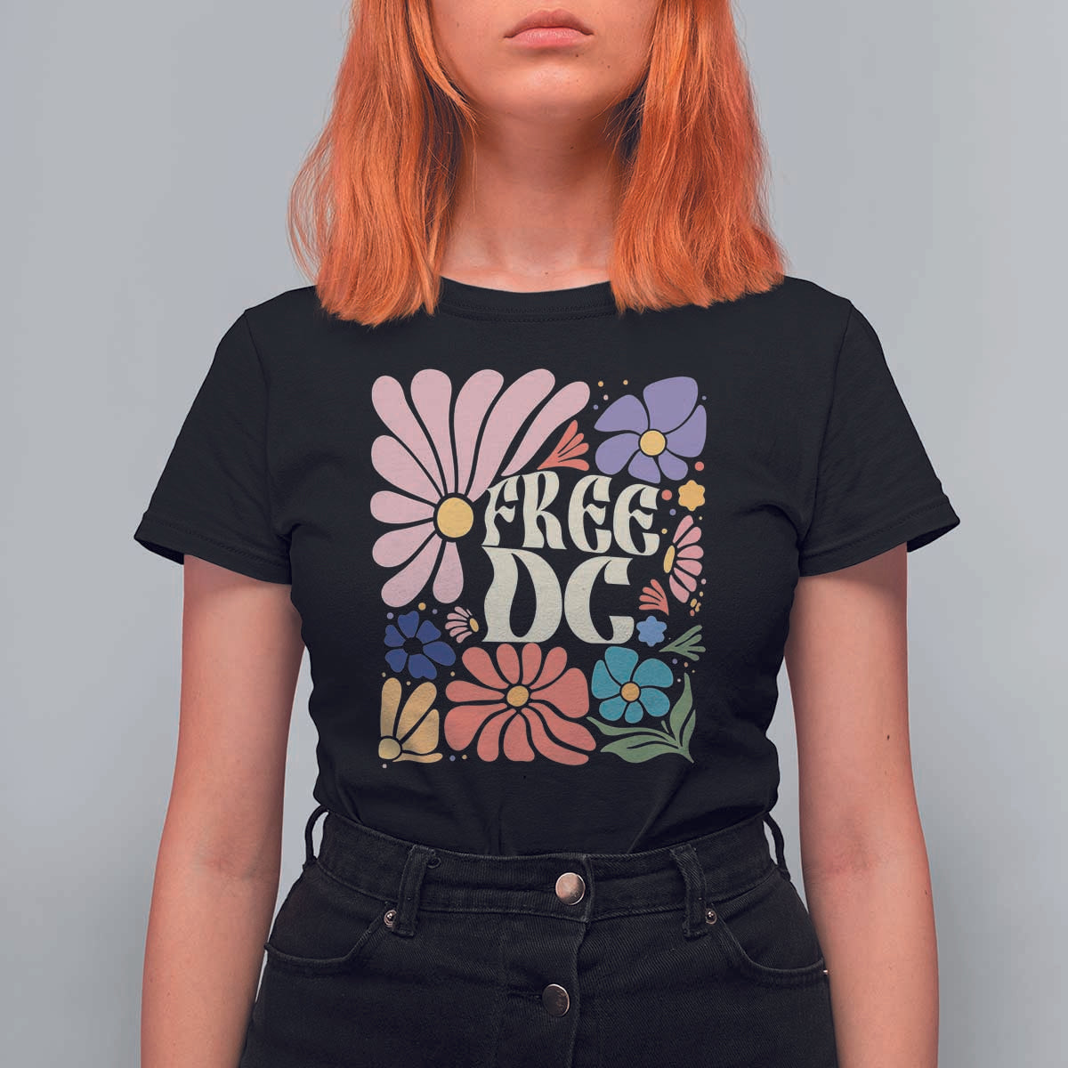 Free DC Subtle Groovy Floral T Shirt For Women Washington D.C. Rights Retro Hippie Style - Wonder Print Shop