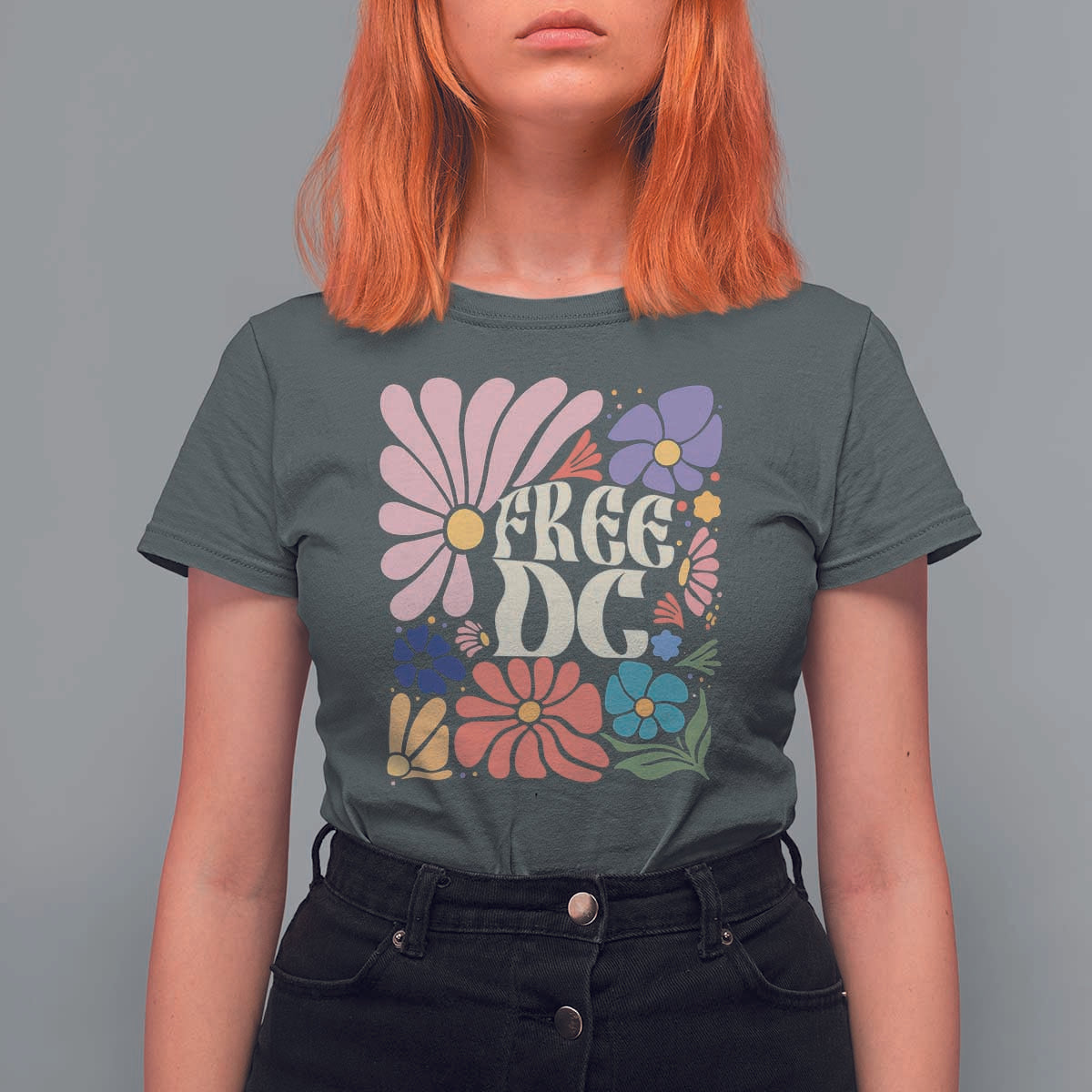 Free DC Subtle Groovy Floral T Shirt For Women Washington D.C. Rights Retro Hippie Style - Wonder Print Shop