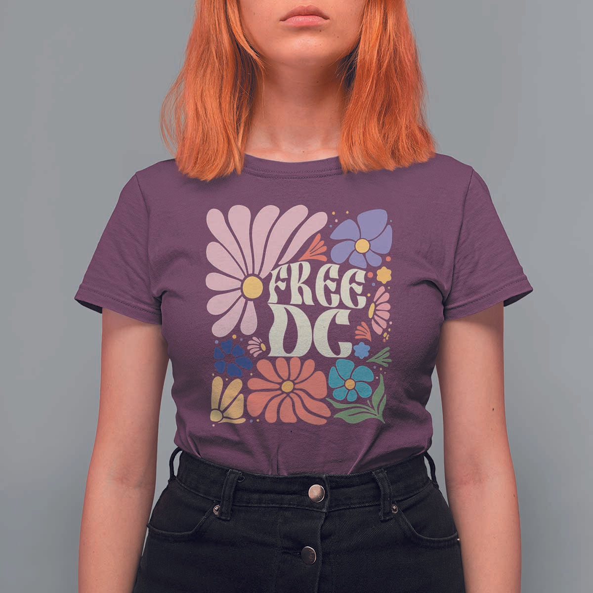 Free DC Subtle Groovy Floral T Shirt For Women Washington D.C. Rights Retro Hippie Style - Wonder Print Shop