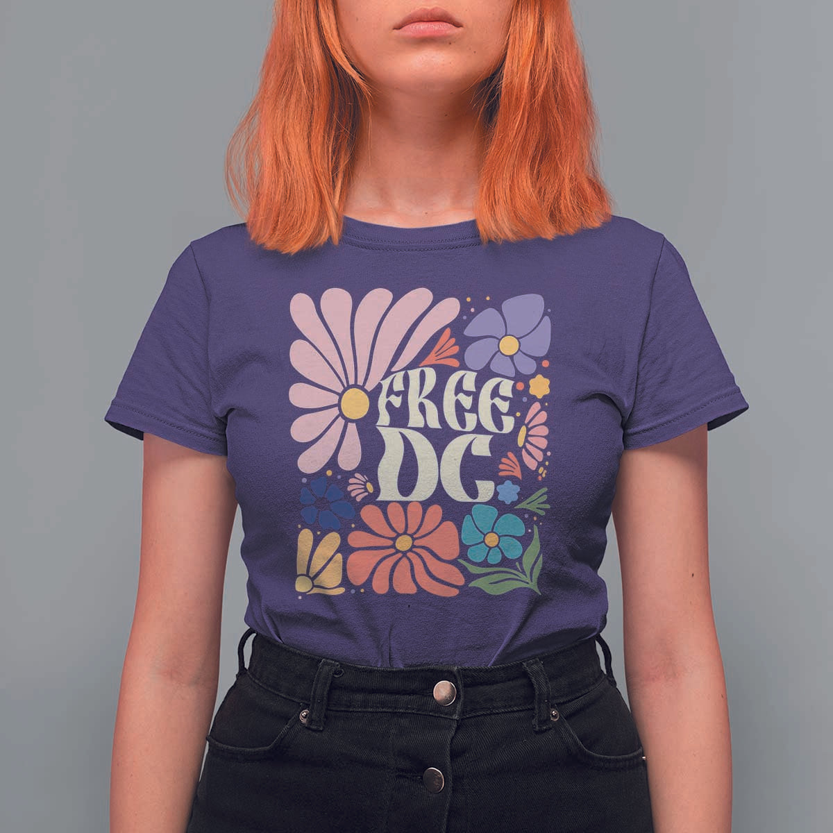 Free DC Subtle Groovy Floral T Shirt For Women Washington D.C. Rights Retro Hippie Style - Wonder Print Shop