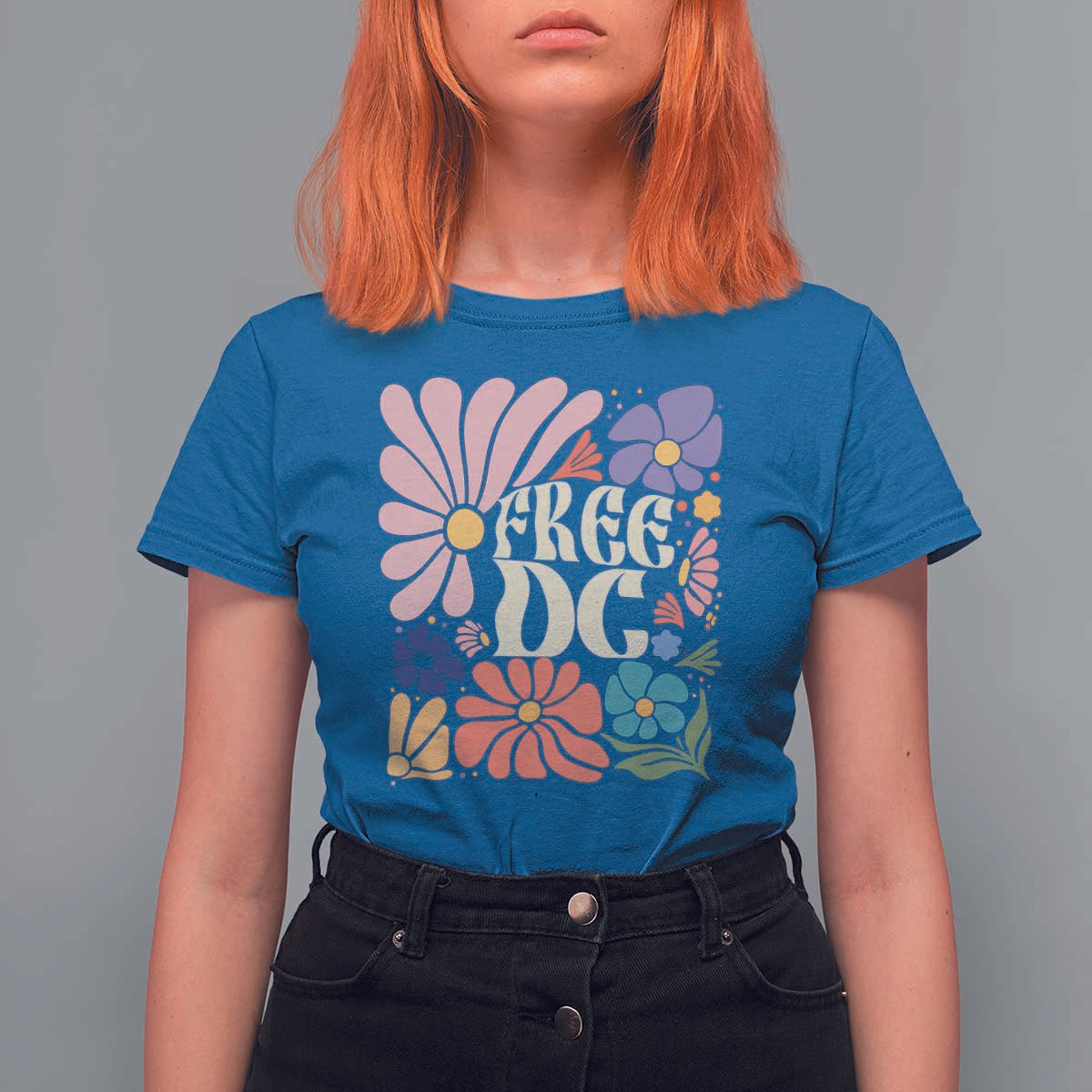 Free DC Subtle Groovy Floral T Shirt For Women Washington D.C. Rights Retro Hippie Style - Wonder Print Shop