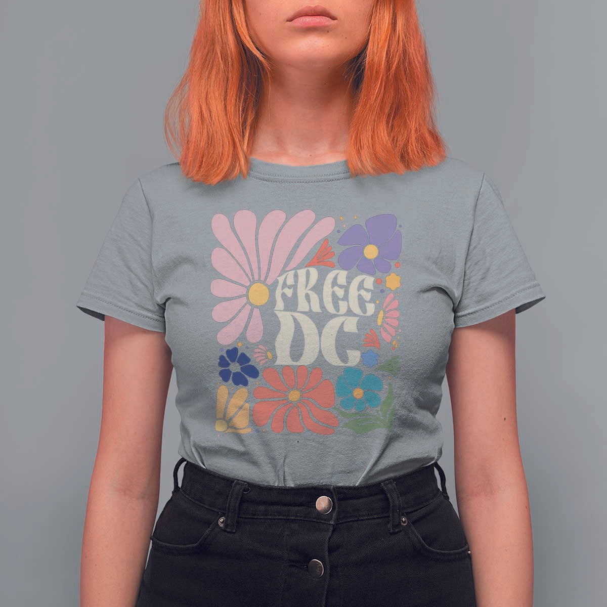 Free DC Subtle Groovy Floral T Shirt For Women Washington D.C. Rights Retro Hippie Style - Wonder Print Shop