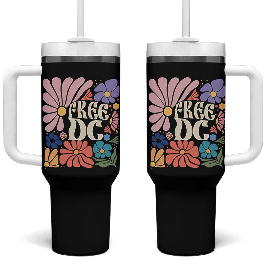 Free DC Subtle Groovy Floral Tumbler With Handle Washington D.C. Rights Retro Hippie Style - Wonder Print Shop