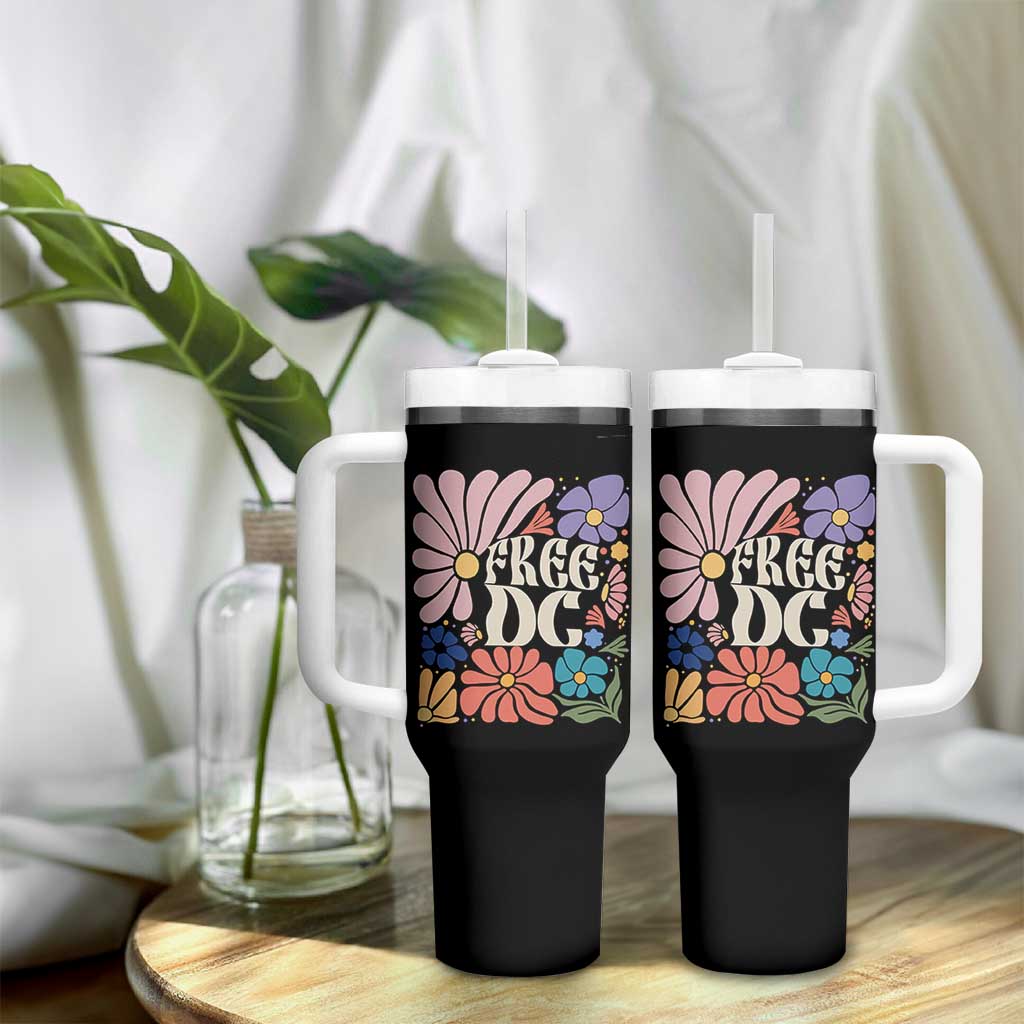 Free DC Subtle Groovy Floral Tumbler With Handle Washington D.C. Rights Retro Hippie Style - Wonder Print Shop