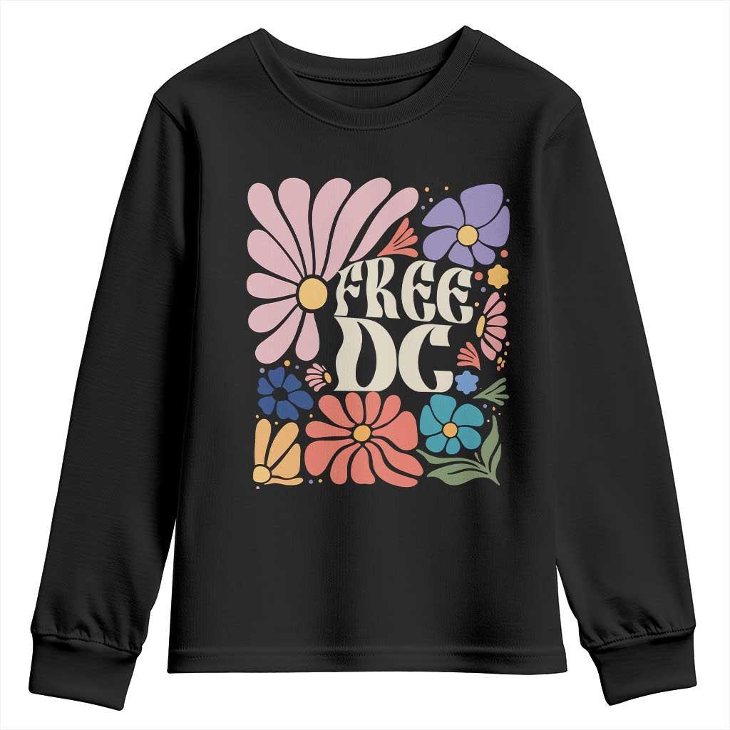 Free DC Subtle Groovy Floral Youth Sweatshirt Washington D.C. Rights Retro Hippie Style - Wonder Print Shop
