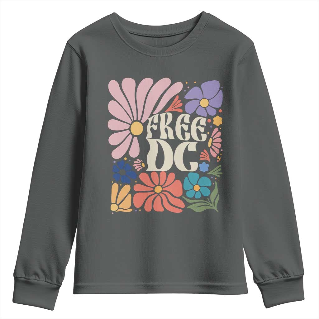 Free DC Subtle Groovy Floral Youth Sweatshirt Washington D.C. Rights Retro Hippie Style - Wonder Print Shop