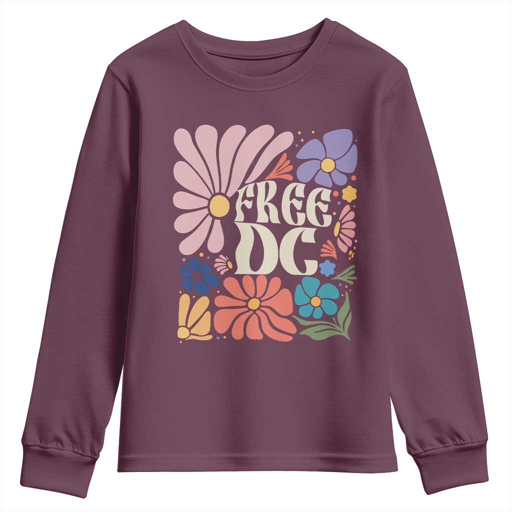 Free DC Subtle Groovy Floral Youth Sweatshirt Washington D.C. Rights Retro Hippie Style - Wonder Print Shop