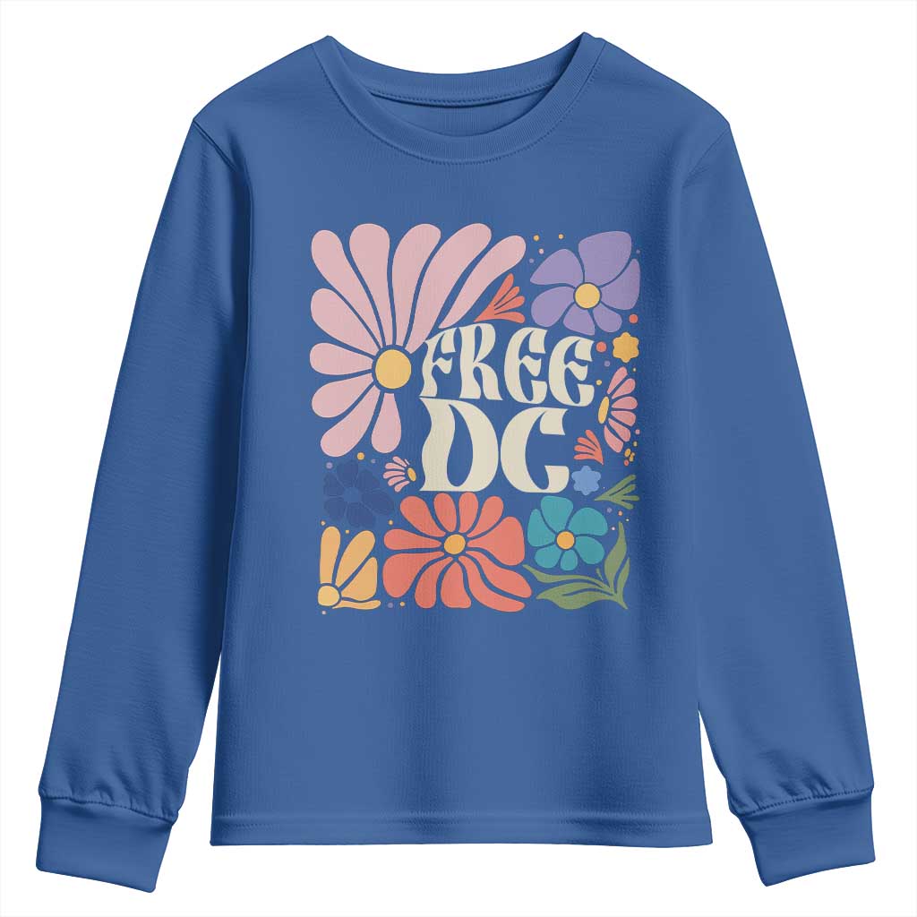 Free DC Subtle Groovy Floral Youth Sweatshirt Washington D.C. Rights Retro Hippie Style - Wonder Print Shop