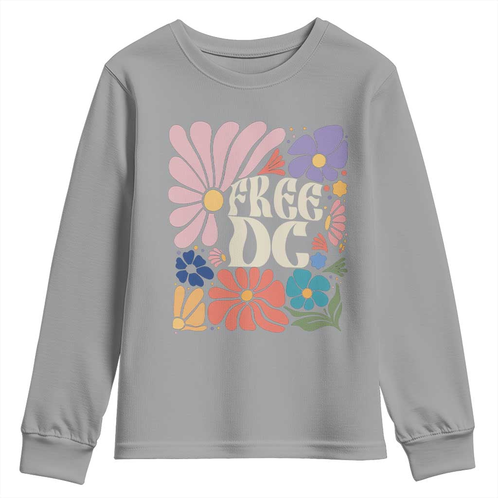 Free DC Subtle Groovy Floral Youth Sweatshirt Washington D.C. Rights Retro Hippie Style - Wonder Print Shop