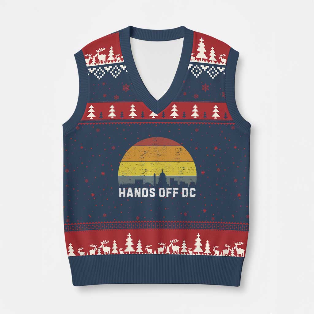 Hands Off DC V-Neck Knit Sweater Vest Retro Washington D.C. Skyline - Wonder Print Shop