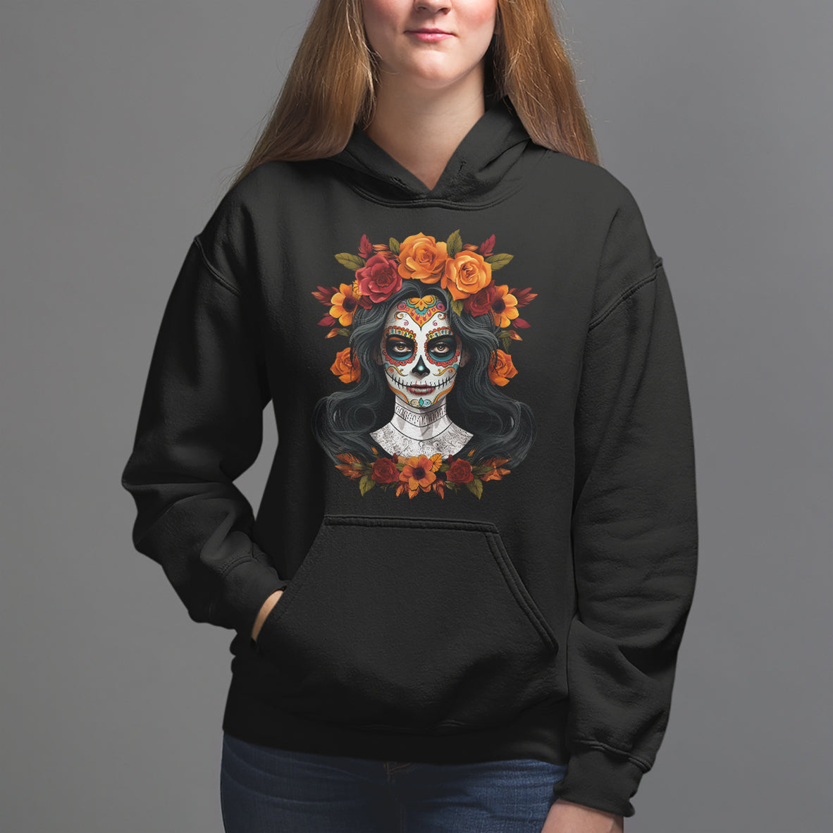 Day of the Dead Women Hoodie De Los Muertos Calavera La Catrina Sugar Skull Women - Wonder Print Shop