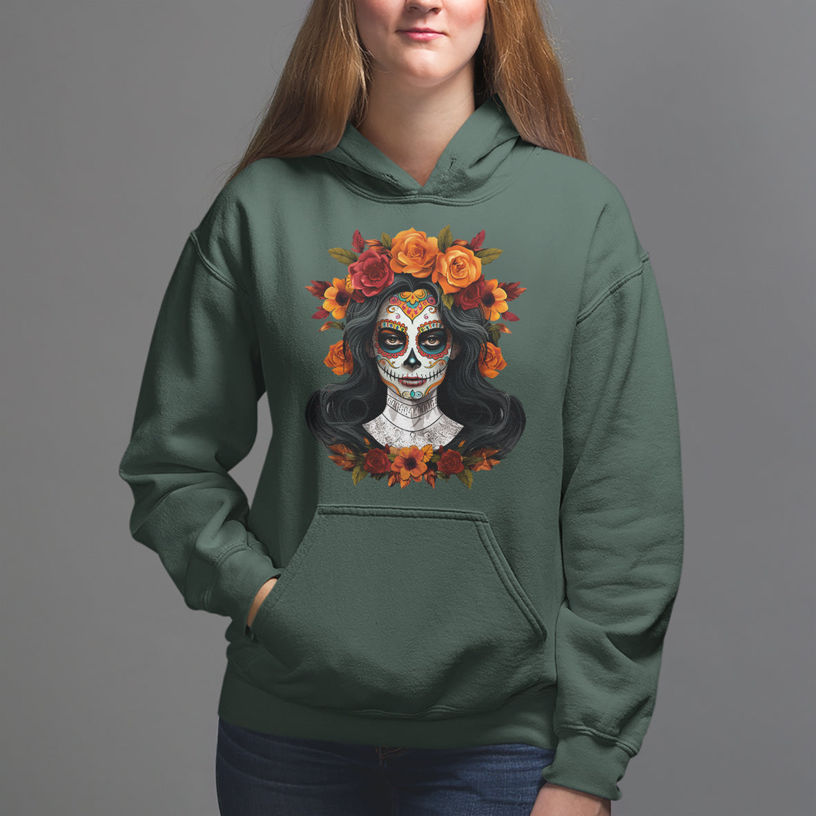 Day of the Dead Women Hoodie De Los Muertos Calavera La Catrina Sugar Skull Women - Wonder Print Shop