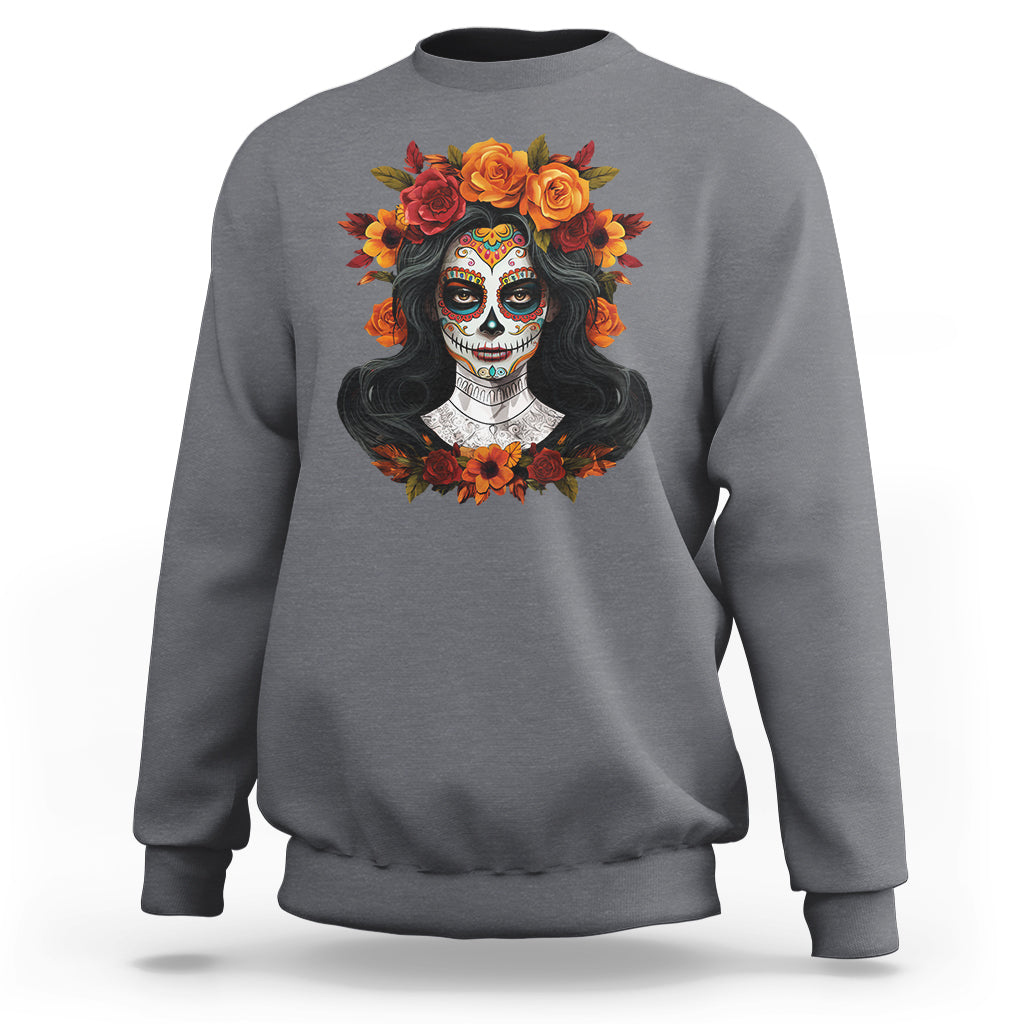 Day of the Dead Women Sweatshirt De Los Muertos Calavera La Catrina Sugar Skull Women - Wonder Print Shop