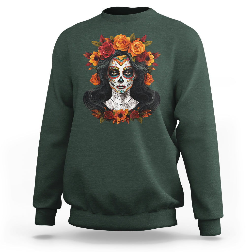 Day of the Dead Women Sweatshirt De Los Muertos Calavera La Catrina Sugar Skull Women - Wonder Print Shop