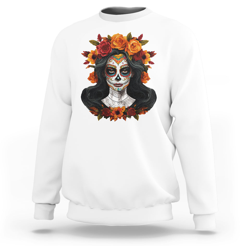 Day of the Dead Women Sweatshirt De Los Muertos Calavera La Catrina Sugar Skull Women - Wonder Print Shop