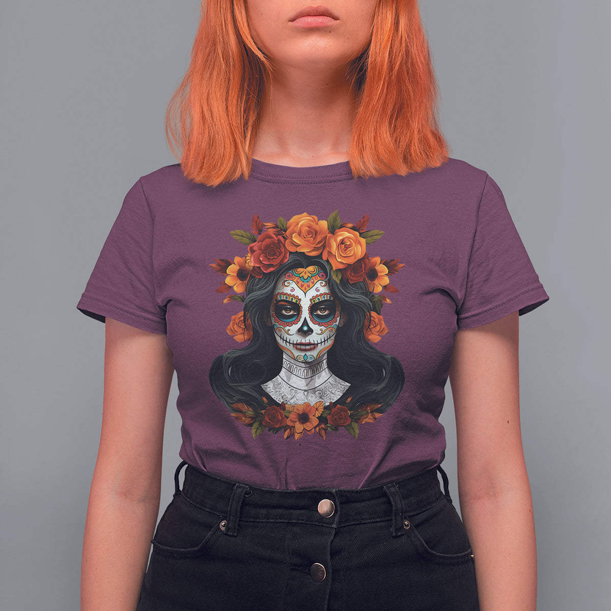 Day of the Dead Women T Shirt For Women De Los Muertos Calavera La Catrina Sugar Skull Women - Wonder Print Shop
