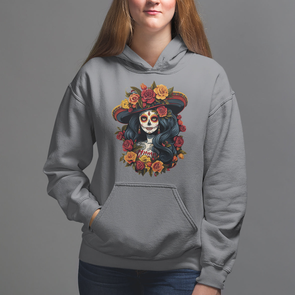 Day of the Dead Women Hoodie La Catrina De Los Muertos Calavera Sugar Skull Women - Wonder Print Shop