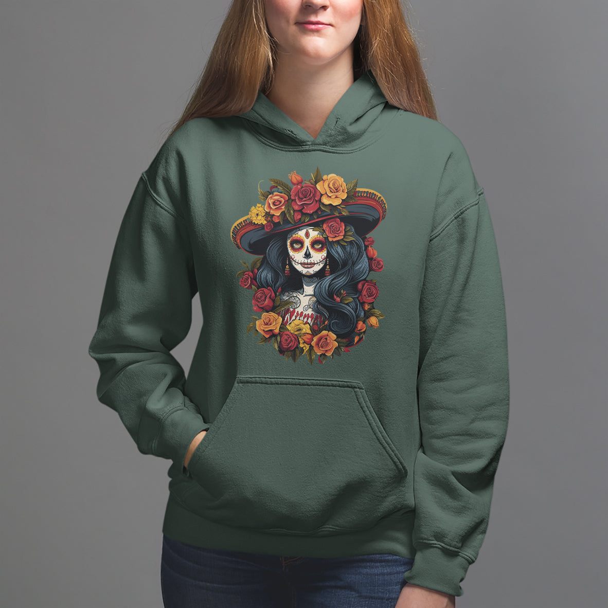 Day of the Dead Women Hoodie La Catrina De Los Muertos Calavera Sugar Skull Women - Wonder Print Shop