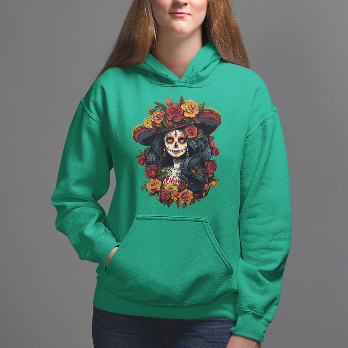 Day of the Dead Women Hoodie La Catrina De Los Muertos Calavera Sugar Skull Women - Wonder Print Shop
