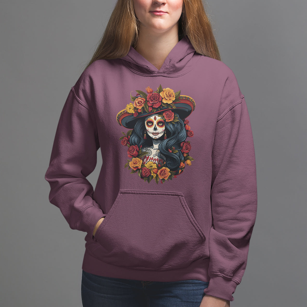Day of the Dead Women Hoodie La Catrina De Los Muertos Calavera Sugar Skull Women - Wonder Print Shop