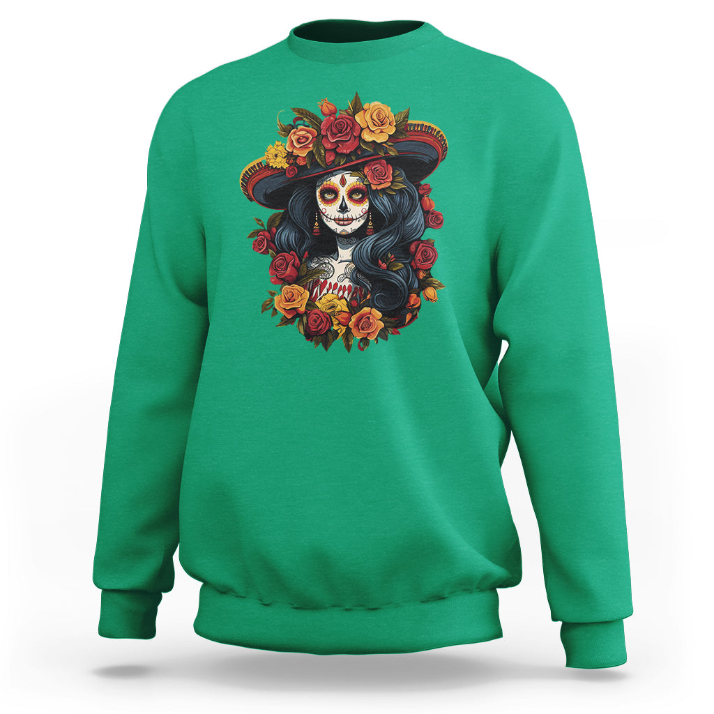 Day of the Dead Women Sweatshirt La Catrina De Los Muertos Calavera Sugar Skull Women - Wonder Print Shop